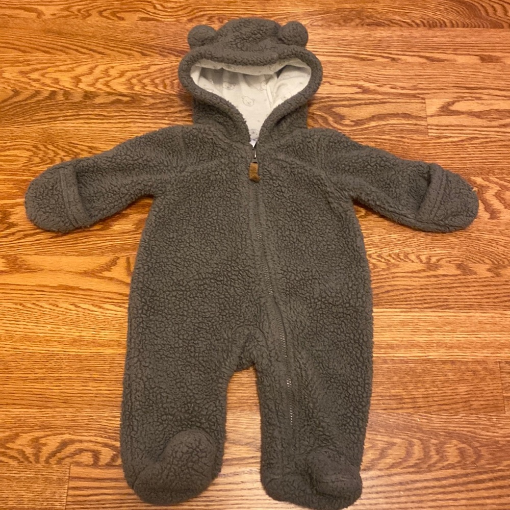 Gray Teddy bear zip up onesie